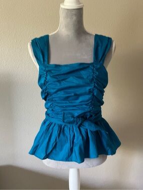 Express Teal Blue Ruched Tie-Waist Camisole